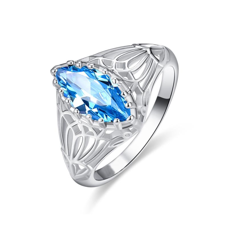 指輪 レディース キュービックジルコニア マールキス 菱形 エレガント ファッションリング ブルー グリ..