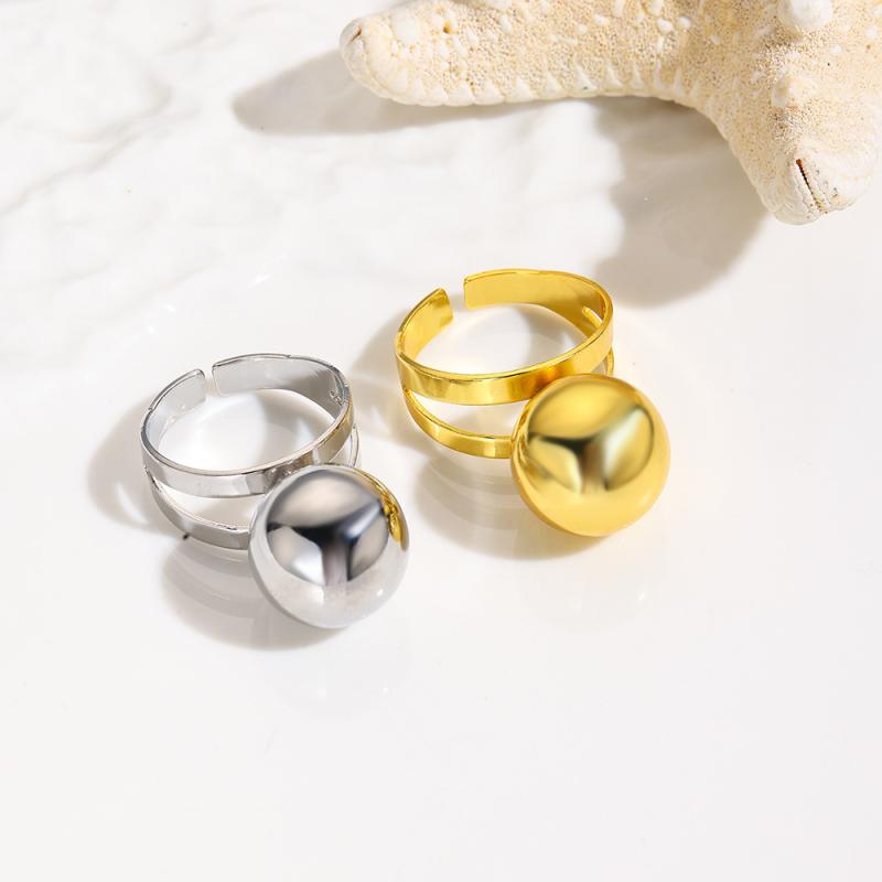 指輪 メンズ レディース 球体 オープンリング 調節可能 電気メッキ加工 個性的 ミニマルスタイル 幾何学模様 ペアリング