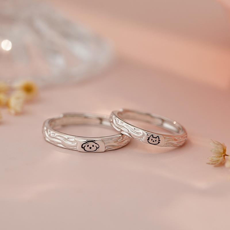 指輪 レディース メンズ 猫 犬 モチーフ ペアリング シルバー S999 電気メッキ加工 アニマル 白金色 かわいい 動物 カップル 恋人 お揃い アクセサリー