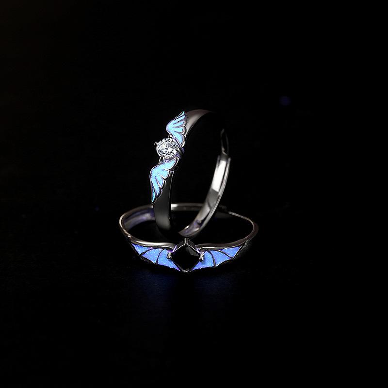 指輪 ペアリング シルバー999 夜光 天使 悪魔の翼 羽根 リング アレルギー対応 サイズ調整可能 ラッキ..