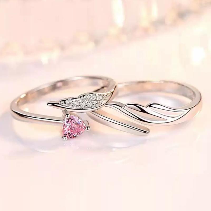 指輪 ペアリング シルバー925 カップル 恋人 ハート 翼 オープンリング フリーサイズ 電気メッキ加工 清新 かわいい