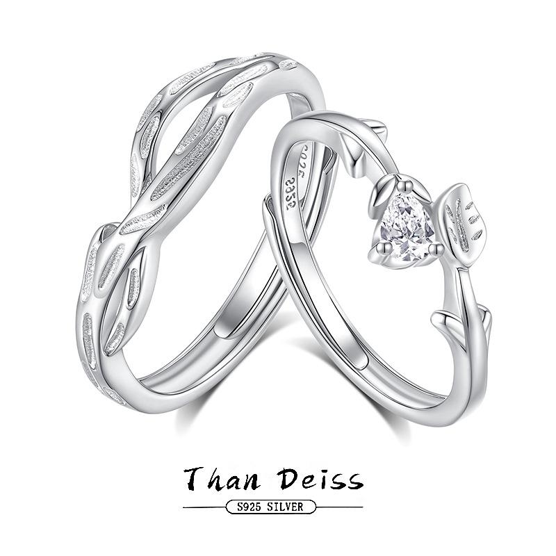 指輪 ペアリング 男性用 女性用 S925 シルバー 小さめ デザイン 森ガール オープンリング 電気メッキ加..