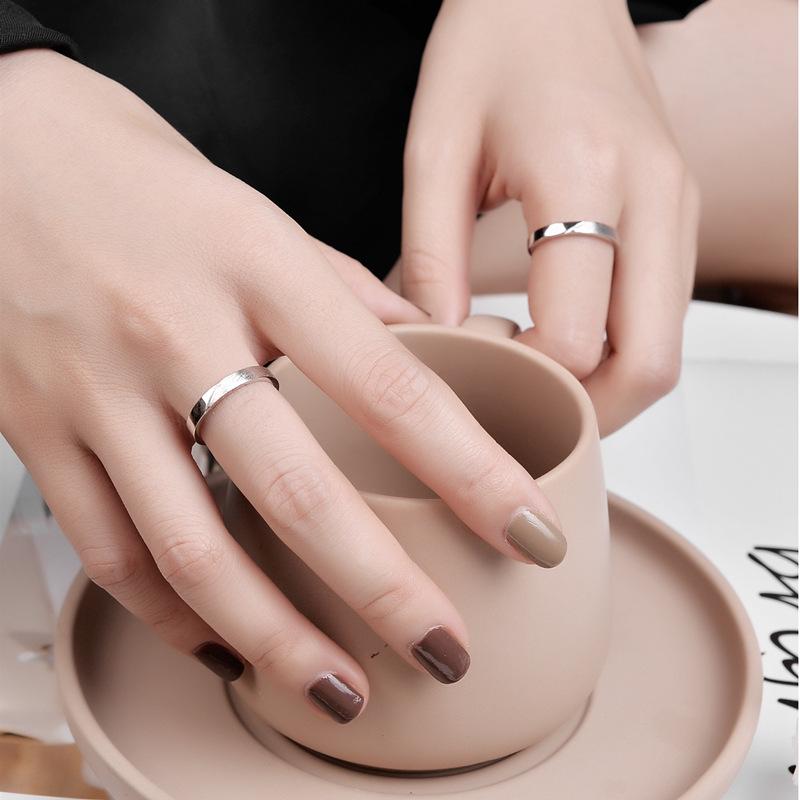 指輪 ペアリング シルバー925 幾何学模様 艶消し 電気メッキ加工 カップル お揃い モード 開口 サイズ..