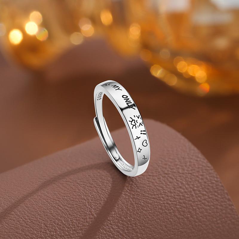 指輪 ペアリング S999 シルバー カートゥーン 表情 愛の告白 ハート リング 高級感 電気メッキ加工 ファッション 通勤