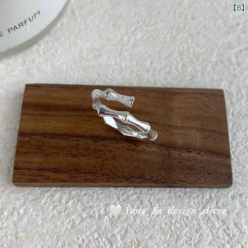 指輪 ペアリング シルバー999 竹モチーフ デザイン 電気メッキ加工 フリーサイズ レディース