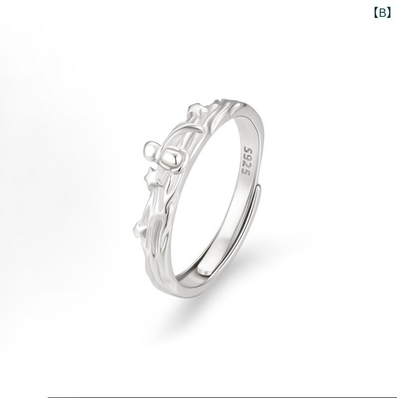 指輪 ペアリング シルバー925 ローズ 薔薇 花柄 エレガント ファッションリング 電気メッキ加工 アレルギー対応 フリーサイズ ラッキーアイテム 2