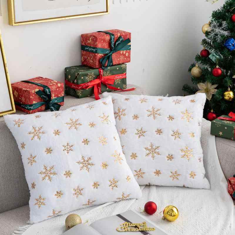 クッションカバー 北欧風 クリスマス 雪の結晶柄 45×45cm ゴールド カラー スパンコール 刺繡 あったか ふわふわ インテリア