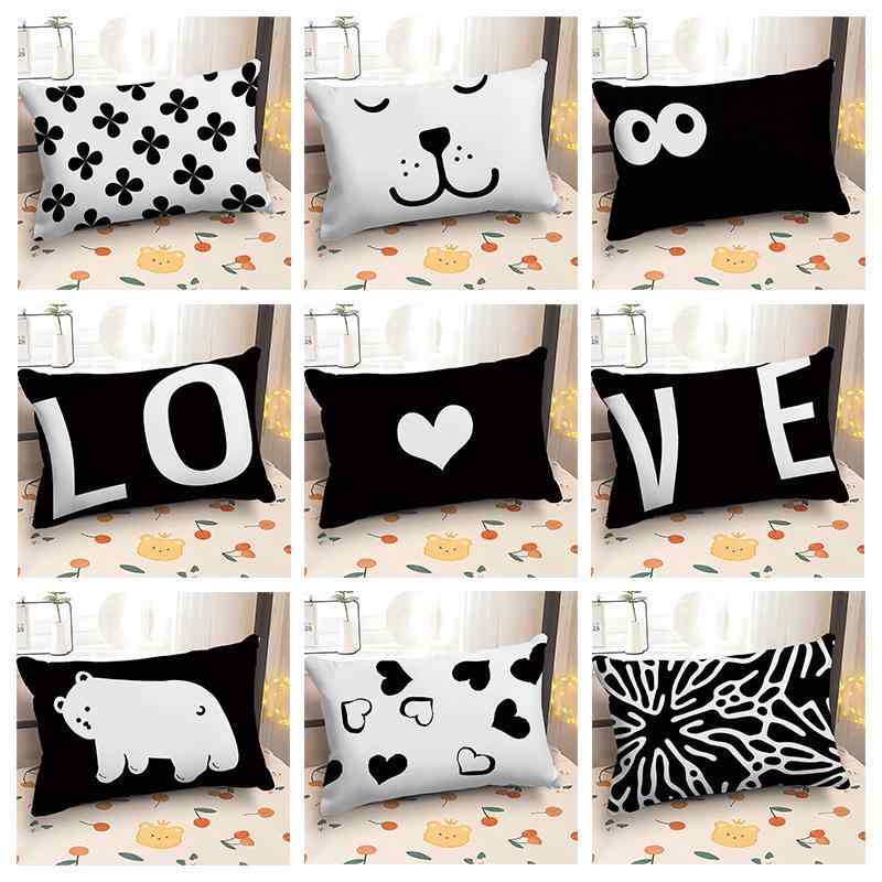 クッション 北欧 幾何学模様 ブラック &amp; ホワイト 長方形 ソファ用 抱き枕 カバー 30×50cm 40×60cm..