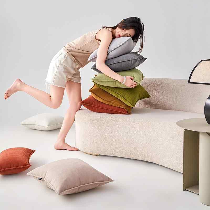 クッションカバー 北欧風 無地 シェニール 抱き枕 ベッド ソファ 背当て クッション 月光米 霧霾ブルー..