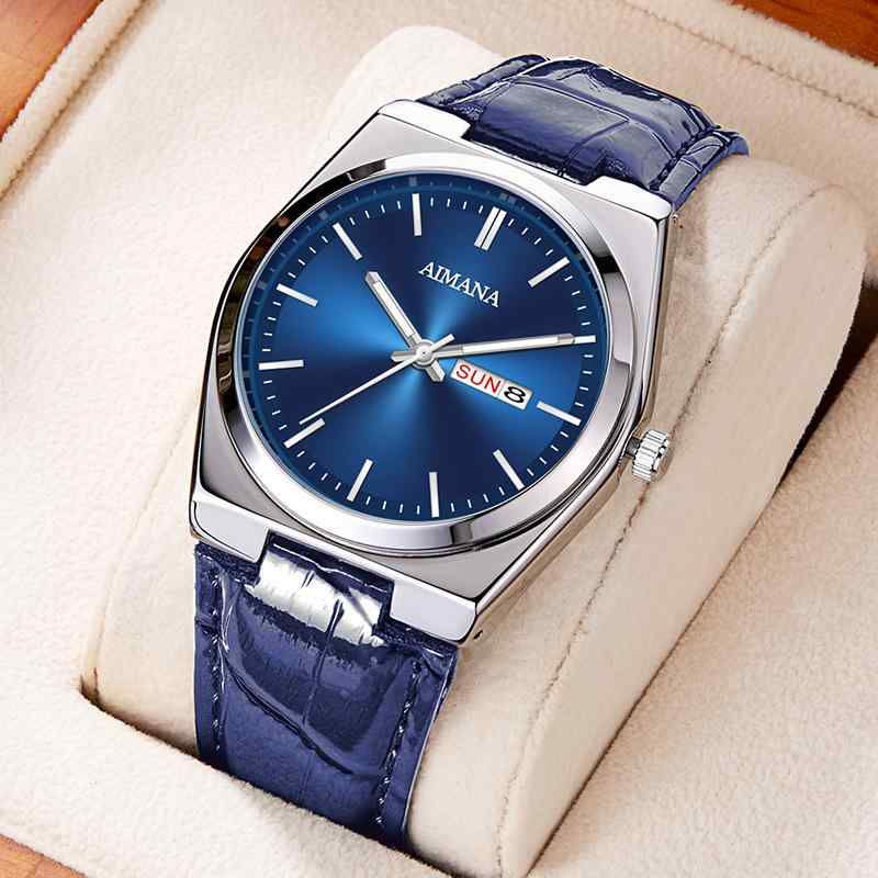 腕時計 メンズ 男性用 ビジネス カジュアル ダブルカレンダー 夜光 クォーツ アナログ 薄型 軽量 ステンレス レザー 日常生活防水(2.0)