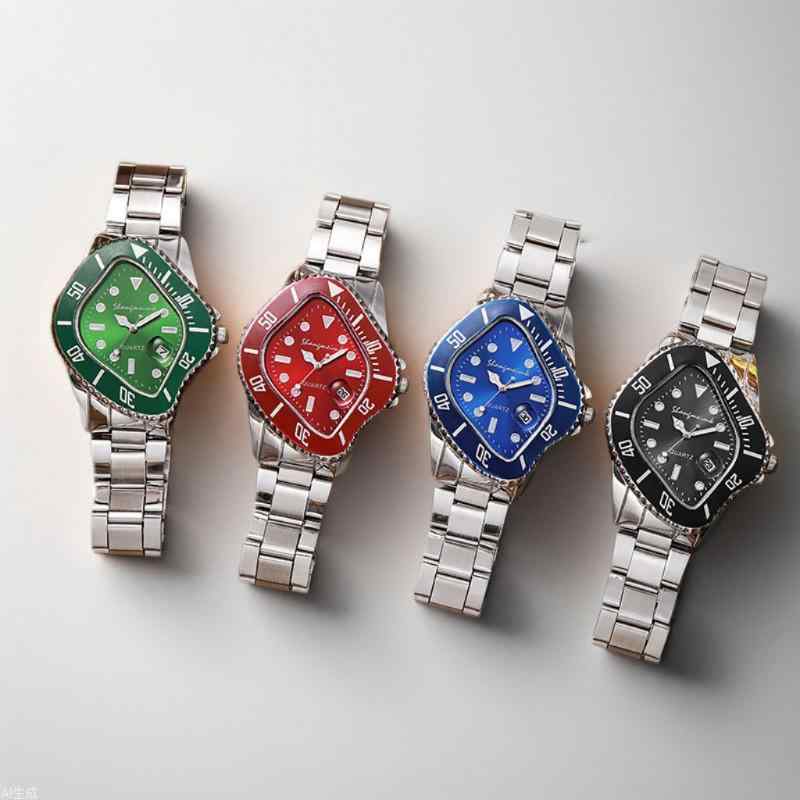 腕時計 メンズ腕時計 男性用 紳士用 ステンレススチール クォーツ アナログ ファッション おしゃれ ブルー グリーン レッド ブラック