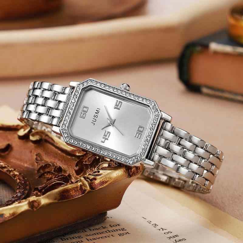 腕時計 レディース スクエア型 通勤 ビジネス 日常使い ファッション ウォッチ ラインストーン シルバー(2.0)