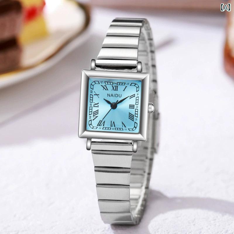 CARTIER - 腕時計 レディース 韓国風 ファッション スクエア フェイス 女性用 アナログ クォーツ 時計 バンブー レザー ベルト ブルー ピンク ブラック シルバー オフィス 仕事 ビジネス フォーマル カジュアル かわいい