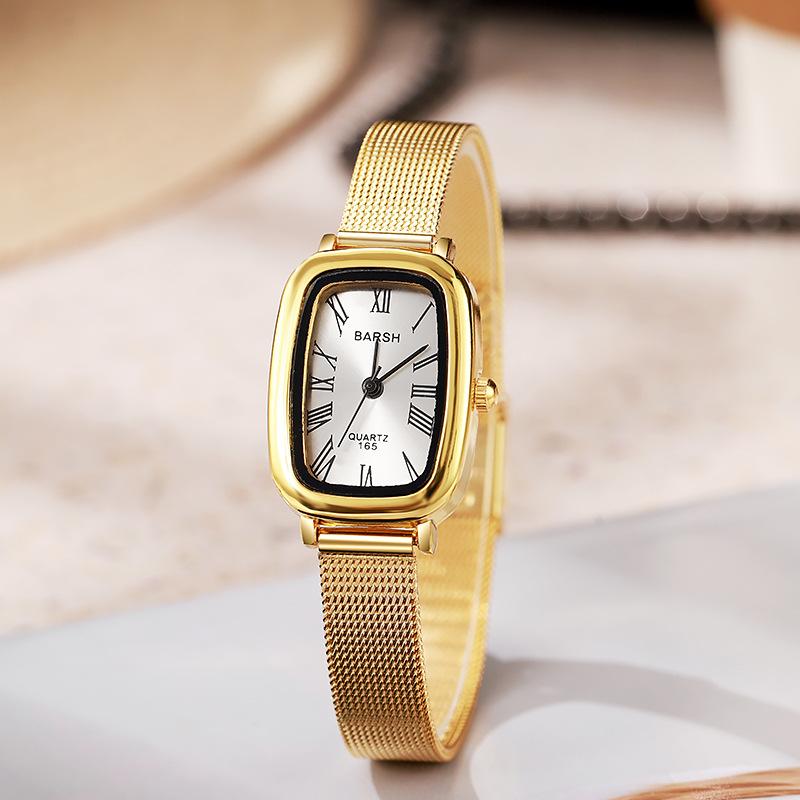 腕時計 レディース 女性用 スクエアフェイス 韓国風 アナログ ゴールド 小さめ 薄型 軽量 合金 おしゃ..