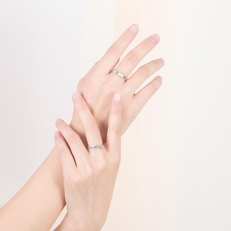 指輪 ペアリング シルバー925製 カップル 男性用 女性用 おしゃれ ジルコニア 開口デザイン 電気メッキ加工 アマゾン 幾何学模様 ファッション 通勤