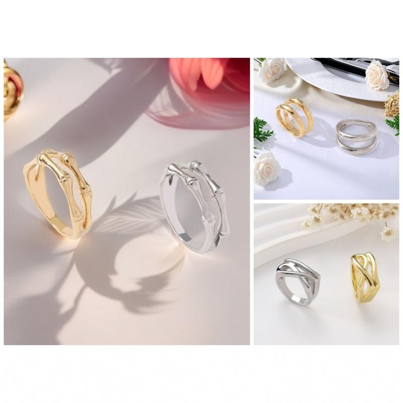 指輪 レディース メンズ ペアリング ステンレス 幾何学模様 電気メッキ加工 ゴールド シルバーカラー ラッキーアイテム