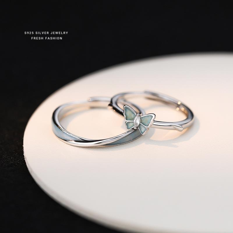 指輪 ペアリング レディース メンズ シルバー925 バタフライ 蝶 森ガール オープンリング カップル 白..