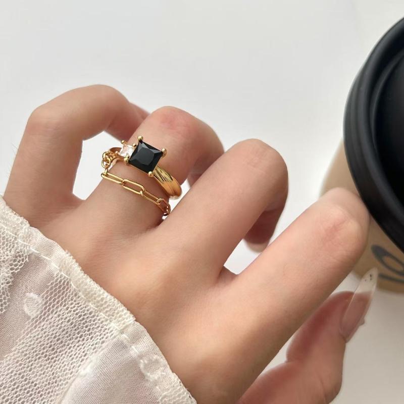 指輪 レディース 高級感 金属製 U形 幾何学模様 ブラック シルバー ペアリング 可能 電気メッキ加工 パーティー イベント 個性的