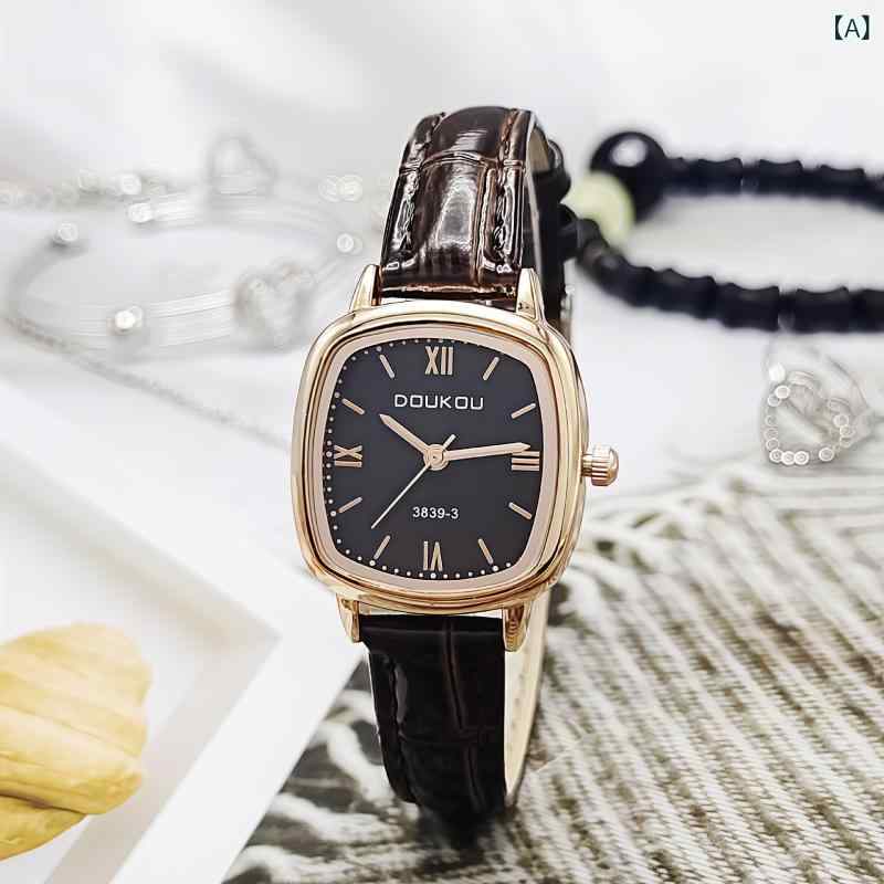腕時計 レディース 女性用 スクエア レトロ アンティーク ヴィンテージ風 アナログ クォーツ おしゃれ かわいい カフェオレカラー ホワイト グリーン ピンク系