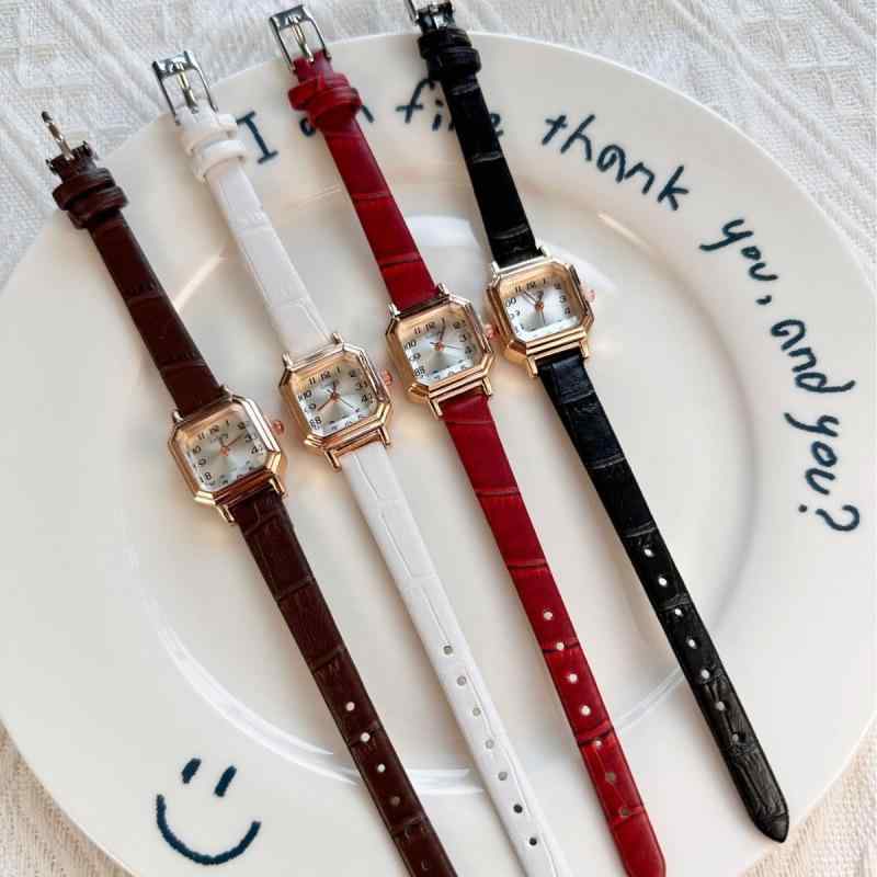 腕時計 レディース 小さめ スクエア アナログ 女性用 カジュアル ファッション ウォッチ コーヒー色 赤..
