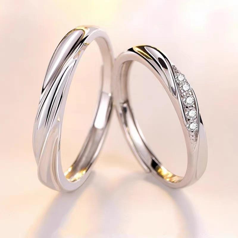指輪 ペアリング シルバー999 モビウス ラブリング 韓国風 開口 サイズ調整可能 カップル 白金色 ウェーブ 幾何学模様 ファッションリング 銀製 アクセサリー