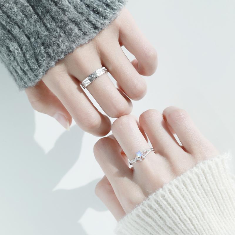 指輪 ペアリング レディース メンズ スター 星形 ジルコニア 電気メッキ加工 シルバー925 開口調整可能..