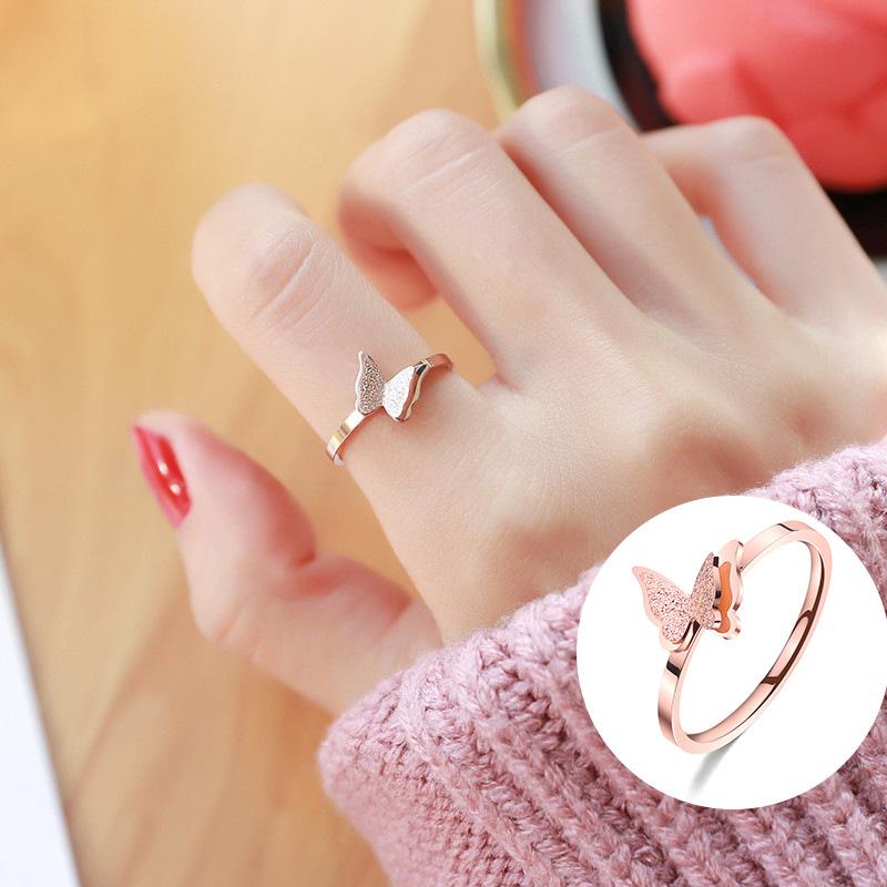 指輪 レディース 蝶 バタフライ チタン鋼 磨き加工 おしゃれ かわいい ファッションリング ペアリング ..