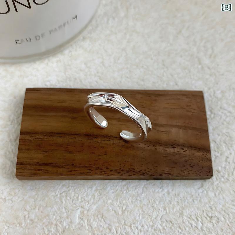 指輪 男女兼用 シルバー925 質感 流線 幾何学模様 不規則 渓流 模様 褶 곡선 연인 ペアリング インスタント ファッション シンプル 3
