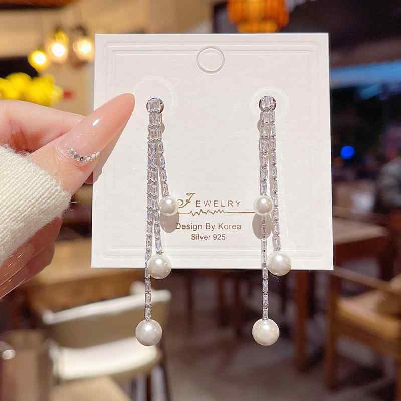 ピアス レディース S925シルバー ジルコニア デザイン パール タッセル イヤリング 電気メッキ加工 幾..