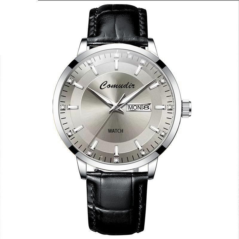 腕時計 男性用 スケルトン ダブルカレンダー クォーツ アナログ ビジネス 防水 ステンレススチール シ..