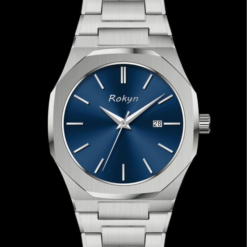 腕時計 男性用 防水 カレンダー ビジネス カジュアル クォーツ アナログ ステンレス 白 黒 青 金 緑