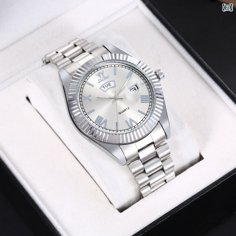 腕時計 メンズ 男性用 防水 夜光 カレンダー デイデイト スイス製自動巻きムーブメント クォーツ アナログ ステンレス 大盤面 カジュアル