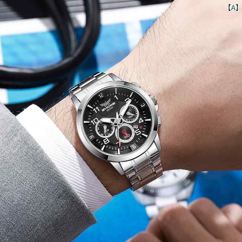 BVLGARI - 腕時計 メンズ 男性用 クォーツ アナログ カレンダー付き ファッション カジュアル スタイリッシュ 合金 ステンレス ブラック 黒文字盤