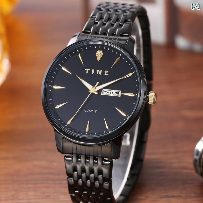 腕時計 男性用 ビジネス 夜光 防水 カレンダー ステンレス アナログ ブラック系