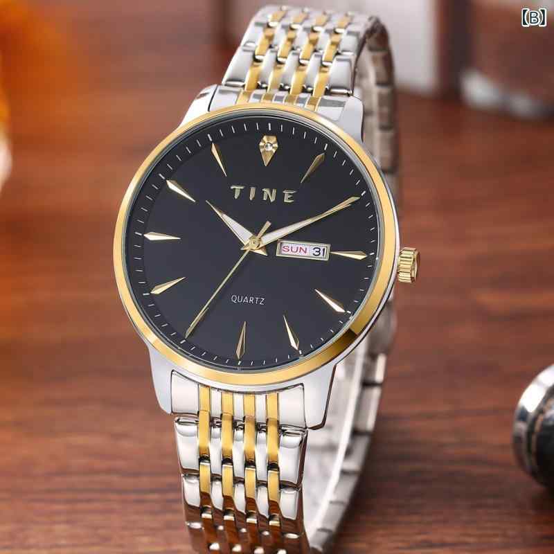 腕時計 男性用 ビジネス 夜光 防水 カレンダー ステンレス アナログ ブラック系