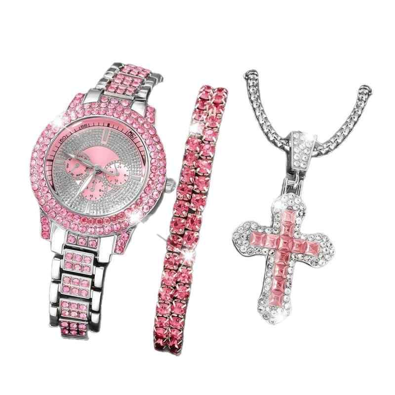 腕時計 レディース メンズ アクセサリー セット ダブルチェーン ブレスレット クロス 合金 ファッション 雑貨 ブラック シルバー レッド ピンク系