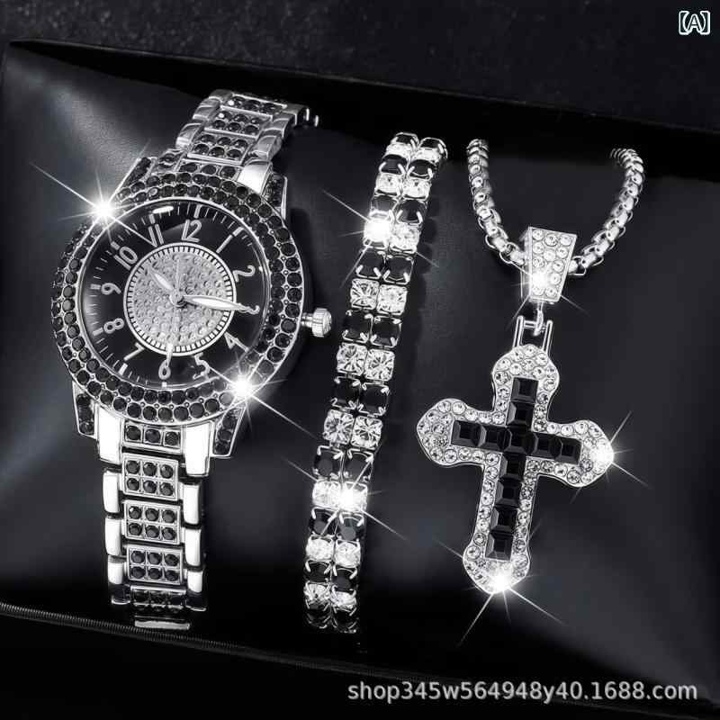 腕時計 レディース メンズ アクセサリー セット ダブルチェーン ブレスレット クロス 合金 ファッション 雑貨 ブラック シルバー レッド ピンク系