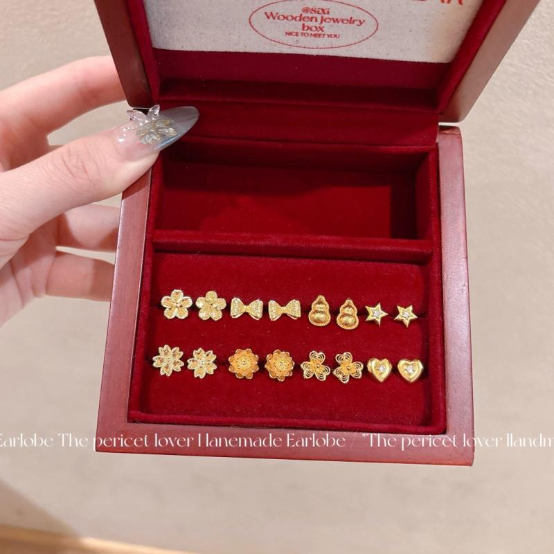 イヤリング レディース 沙金 葫芦 ハート バタフライ リボン アンティーク 電気メッキ加工 ファッション アクセサリー 沙金 龍鱗 五弁花 スター 立体フラワー 花びら チェリー 三弁花