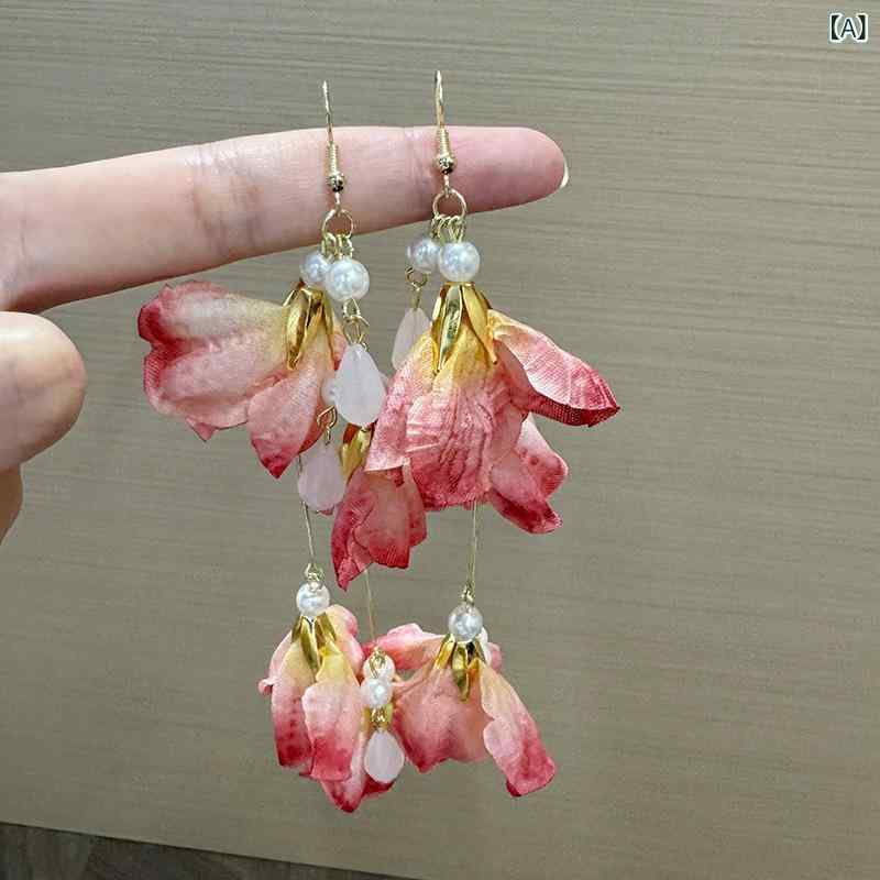 ピアス レディース ピンク系 花びら タッセル ゆれる 幾何学型 清新 かわいい 韓国風 アクセサリー アフリカ ヨーロッパ 南米 東南アジア 北米 東北アジア 中東 2