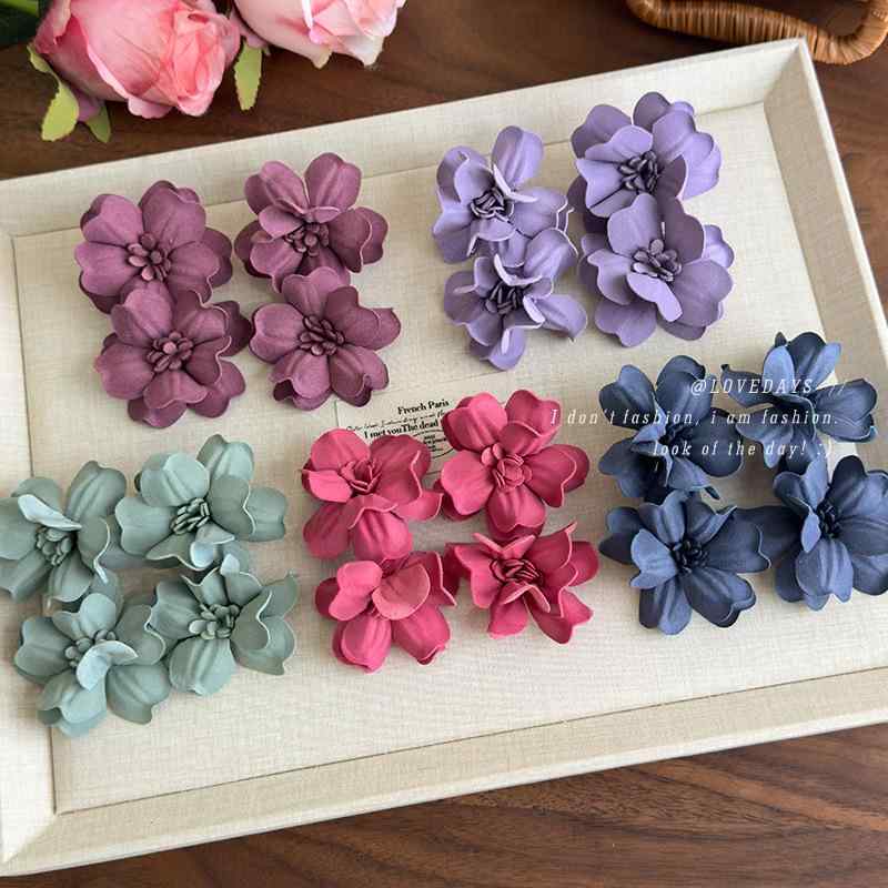 イヤリング レディース 花柄 森ガール かわいい 紫 赤 緑 ブルー 上品 エレガント ギフト(4.0)