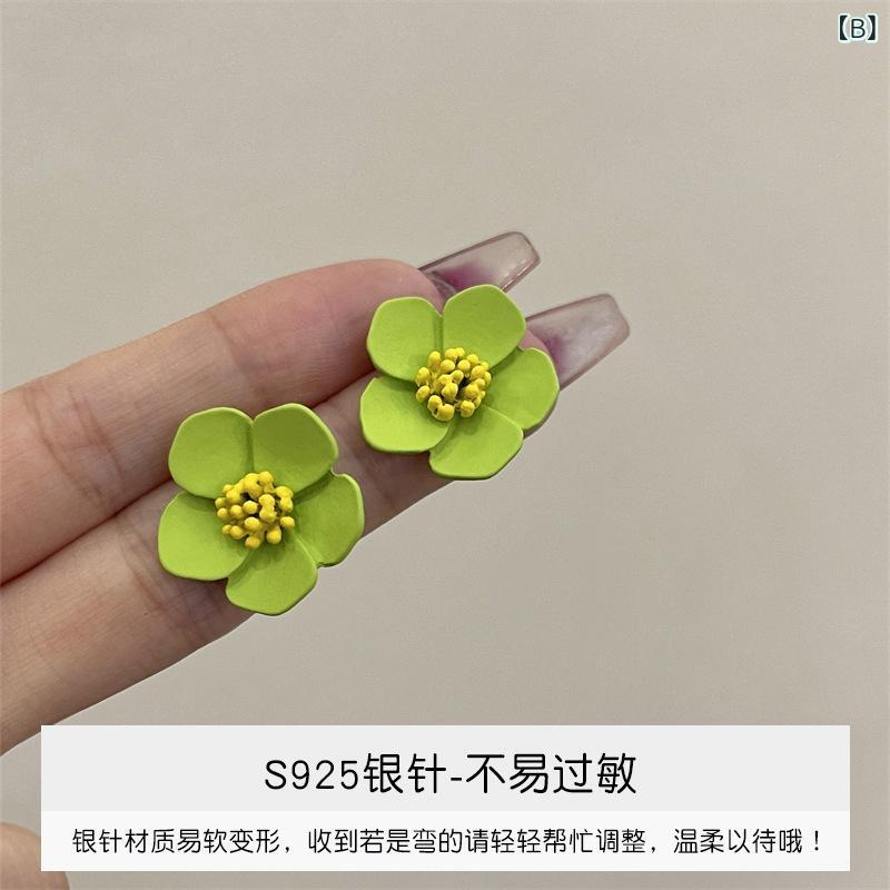 ピアス レディース 小ぶり 花 S925銀針 チタン製ポスト フラワー 緑 グリーン ピンク系 上品 高見え かわいい エレガント アクセサリー ジュエリー プレゼント 3