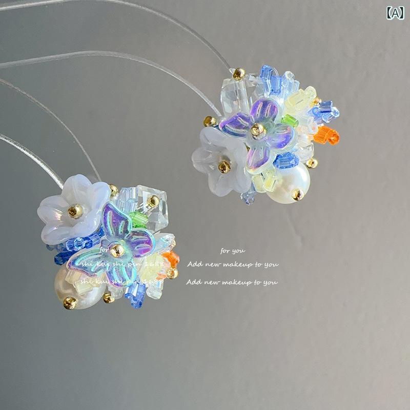 ピアス レディース 春夏 花 フラワー バタフライ 蝶 イヤリング 小さめ 小ぶり ガラス ビーズ 手作り ..