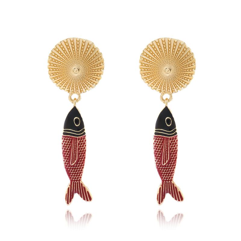 イヤリング レディース 海洋生物モチーフ 魚モチーフ 合金製 ドロップイヤリング エナメル 個性的 大ぶ..