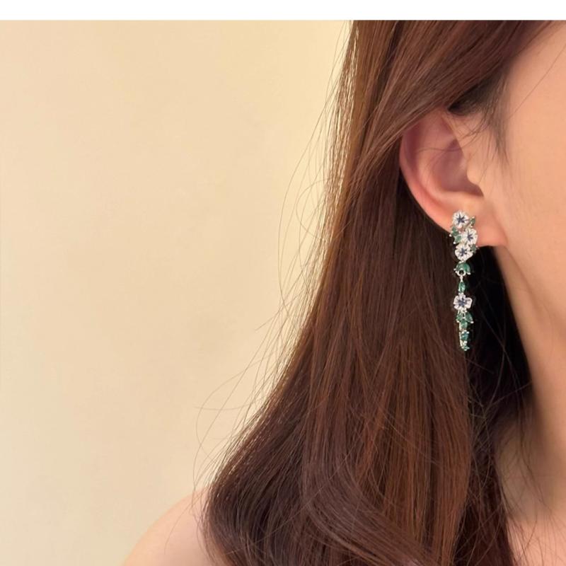 イヤリング レディース モネ花园風 ブルー フラワー タッセル 合金 電気メッキ加工 幾何学型 ファッション 通勤 高級感