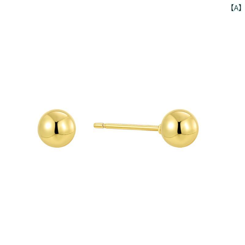 ピアス レディース 女性用 銅製 電気メッキ加工 18K 金メッキ 丸型 スタッドピアス ミニ 幾何学 イヤリング ゴールドカラー 普段使い パーティー 2