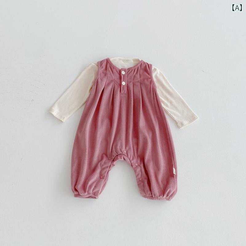 ベビー服 女の子 ロンパース セットアップ 春秋 かわいい ウサギ ノースリーブ カバーオール パンツ 綿 2点セット 66 73 80 90 100cm 2