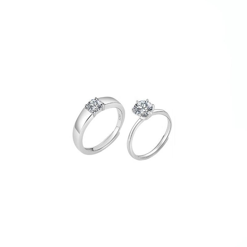 指輪 ペアリング シルバー925 1ct Dカラー モアサナイト ジルコニア 六爪 ファッションリング オープン..