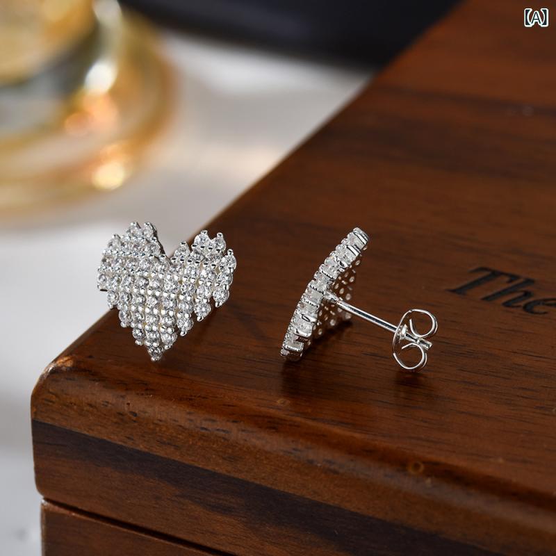 シャドーテールのピアス レディース S925 シルバー ジルコニア ハート ドロップ ファッション かわいい アクセサリー 銀色｜アングル2