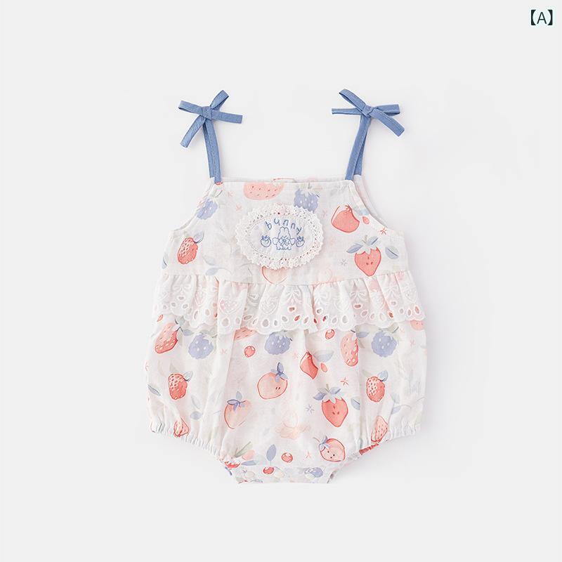 シャドーテールのベビー服 女の子 ロンパース 春夏 新生児 コットン 花柄 ウサギ柄 帽子付き かわいい 柔らかい 薄手 快適 普段使い 出産祝い ギフト｜アングル2