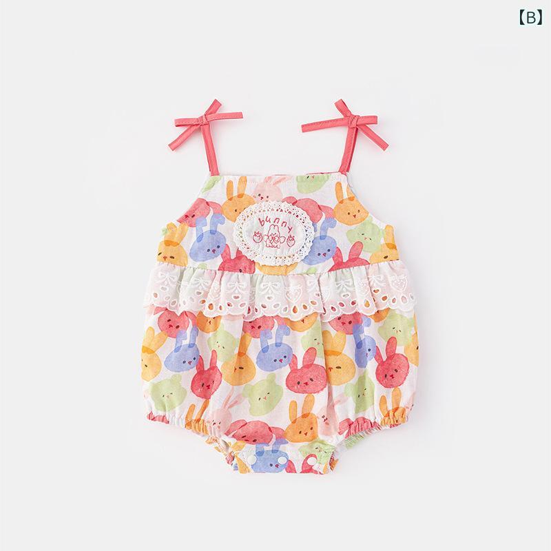 シャドーテールのベビー服 女の子 ロンパース 春夏 新生児 コットン 花柄 ウサギ柄 帽子付き かわいい 柔らかい 薄手 快適 普段使い 出産祝い ギフト｜アングル3